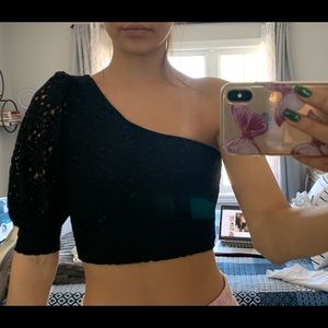 One shoulder lace crop top